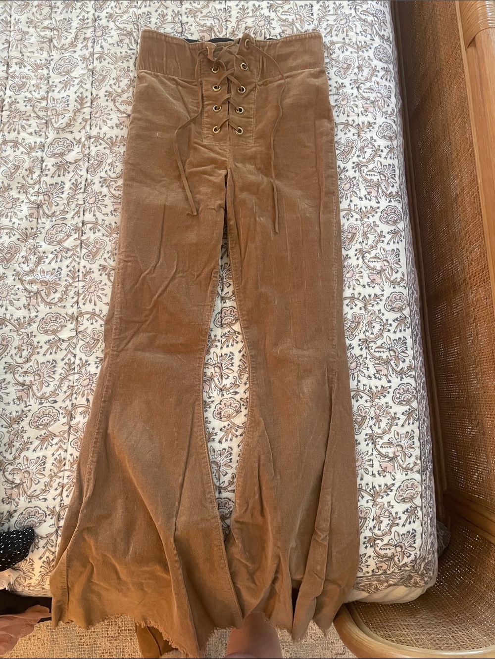 Show Me Your Mumu High-Waist Lace-Up Velvet Flare Pants - Brown